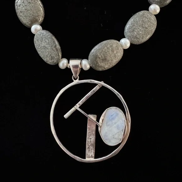 NWOT Jasper Beaded Necklace with Moonstone 925 Pendant - Picture 7 of 9